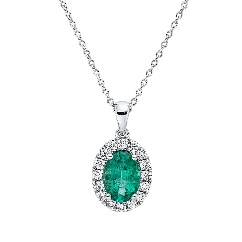 Collier mit Smaragd  aus 750/-18 Karat Weißgold mit 16 Diamanten 0