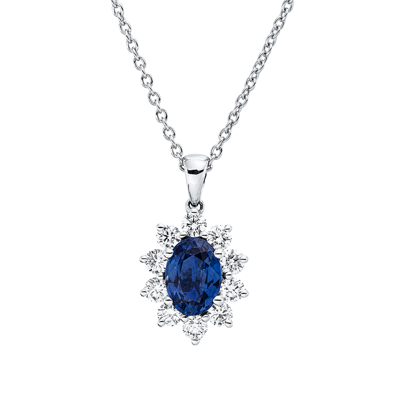 Collier mit Saphir  aus 750/-18 Karat Weißgold mit 10 Diamanten 0