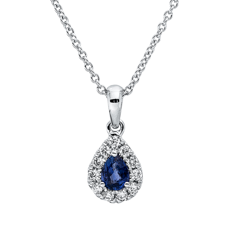 Collier mit Saphir  aus 750/-18 Karat Weißgold mit 11 Diamanten 0