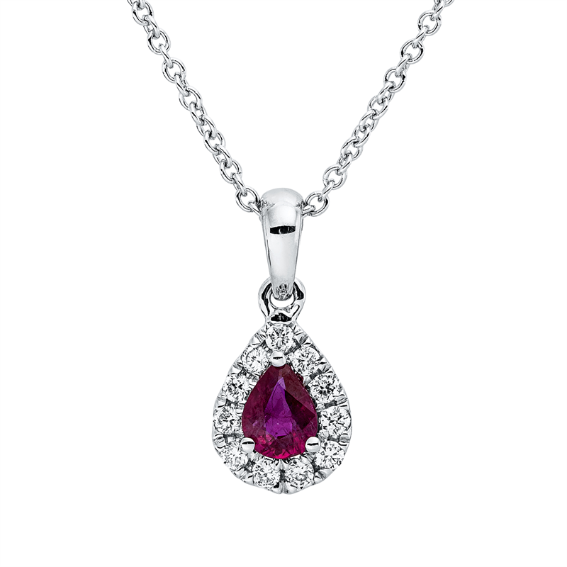Collier mit Rubin  aus 750/-18 Karat Weißgold mit 11 Diamanten 0