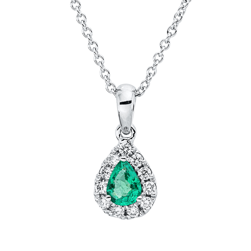 Collier mit Smaragd  aus 750/-18 Karat Weißgold mit 11 Diamanten 0