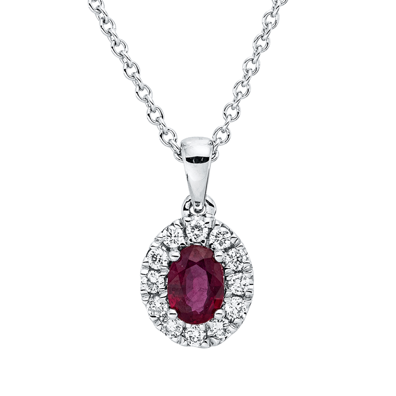 Collier mit Rubin  aus 750/-18 Karat Weißgold mit 12 Diamanten 0