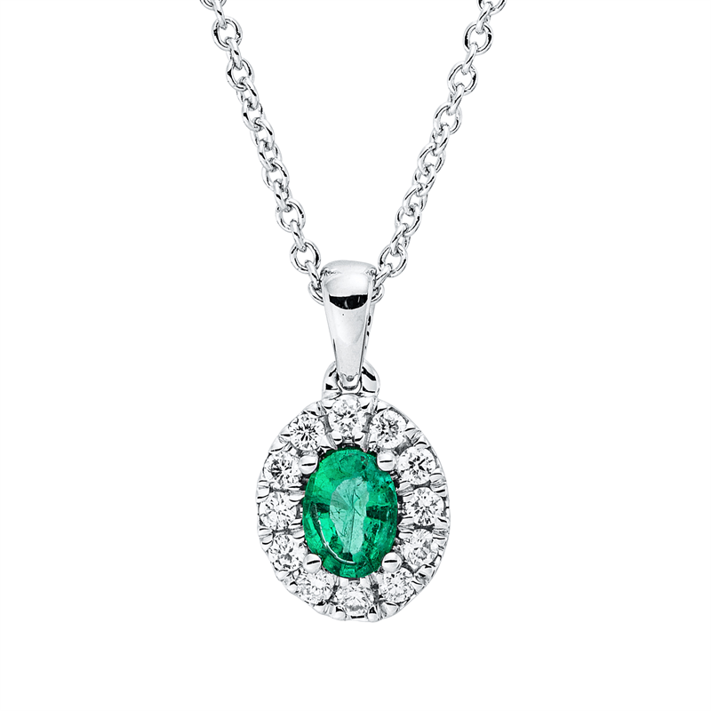 Collier mit Smaragd  aus 750/-18 Karat Weißgold mit 12 Diamanten 0
