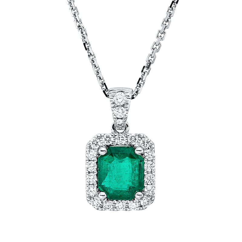 Collier mit Smaragd  aus 750/-18 Karat Weißgold mit 21 Diamanten 0