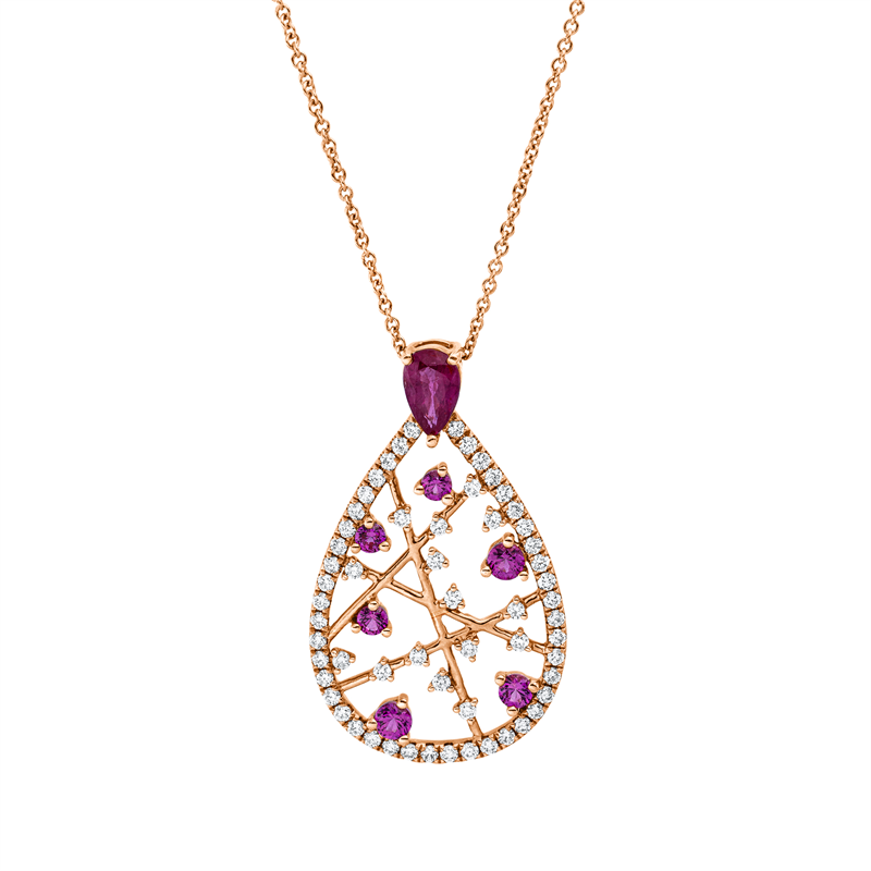 Collier mit Rubin  aus 750/-18 Karat Rotgold mit 59 Diamanten 0