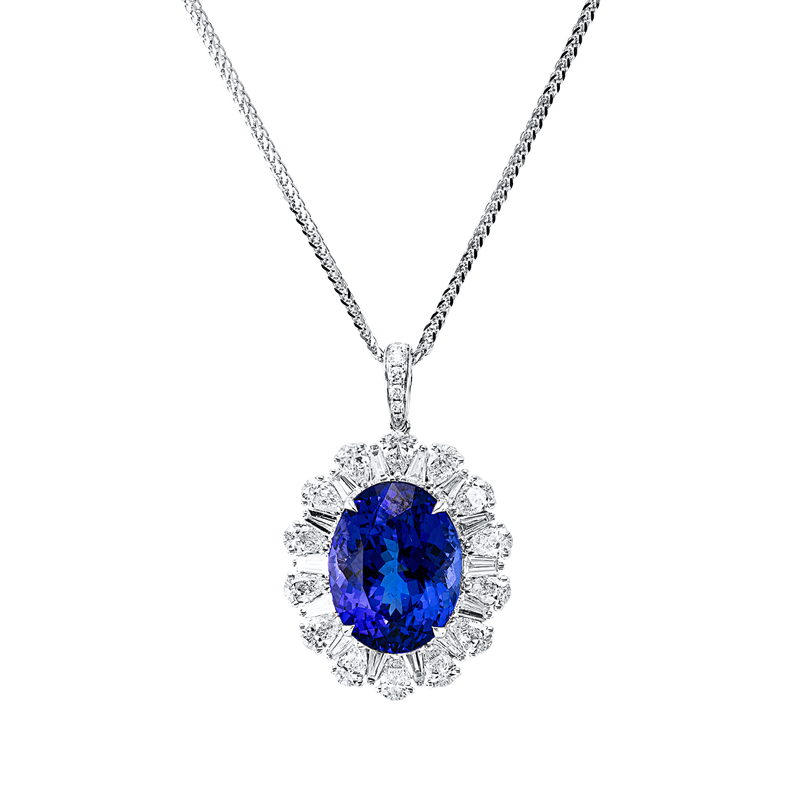 Collier mit Tansanit  aus 750/-18 Karat Weißgold mit 34 Diamanten 2 ct