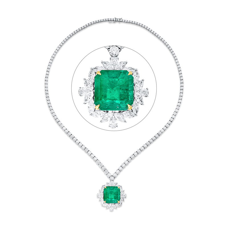 Collier mit Smaragd  aus 750/-18 Karat Weißgold / Gelbgold mit 158 Diamanten 17