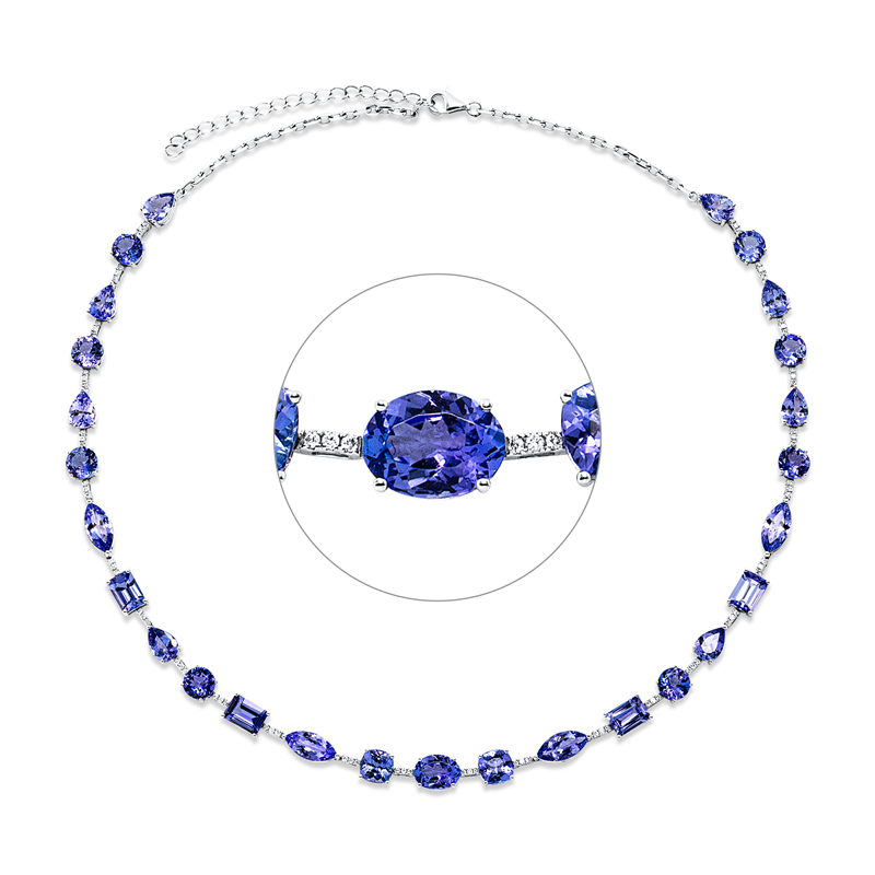 Collier mit Tansanit  aus 750/-18 Karat Weißgold mit 78 Diamanten 0