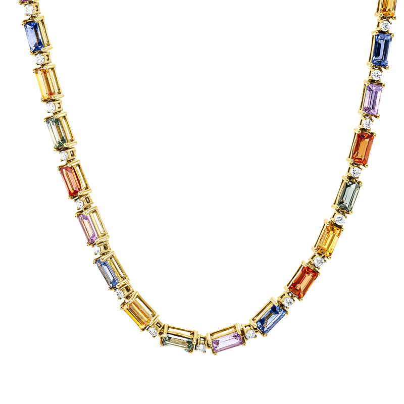 Collier mit Saphir  aus 750/-18 Karat Gelbgold mit 34 Diamanten 0