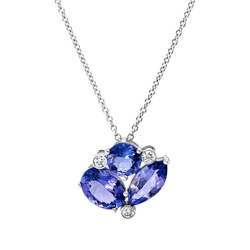 Collier mit Tansanit  aus 750/-18 Karat Weißgold mit 3 Diamanten 0