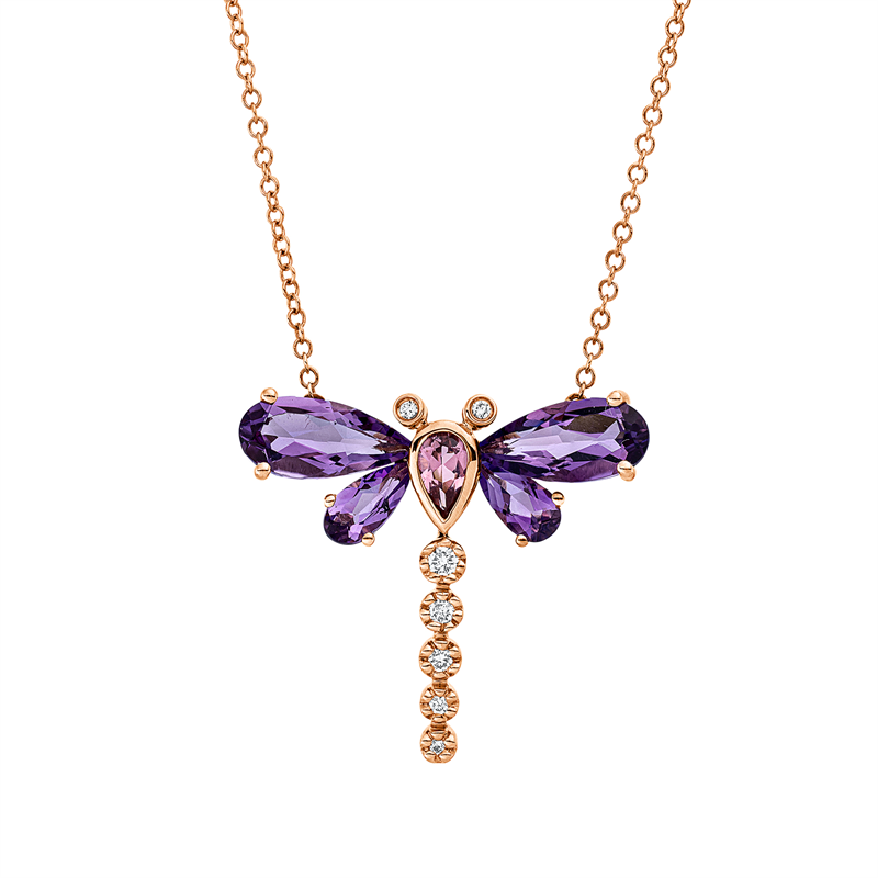 Collier mit Turmalin  aus 750/-18 Karat Rotgold mit 7 Diamanten 0