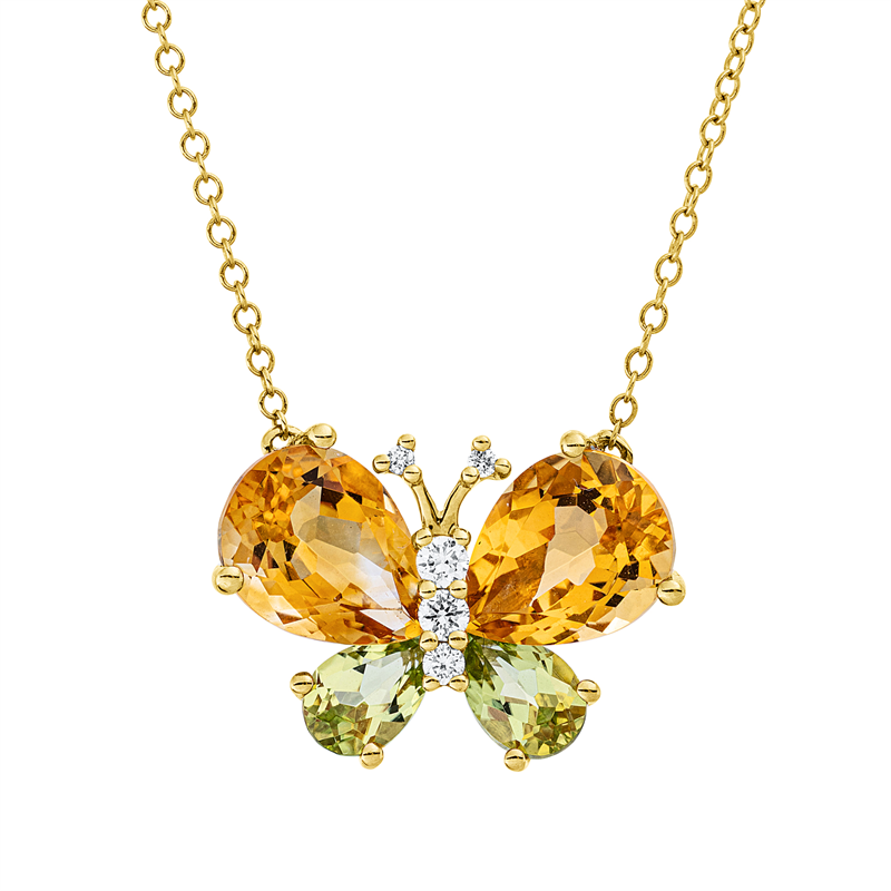 Collier mit Peridot  aus 750/-18 Karat Gelbgold mit 5 Diamanten 0