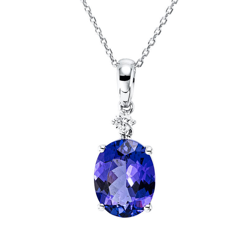 Collier mit Tansanit  aus 750/-18 Karat Weißgold mit 1 Diamant 0