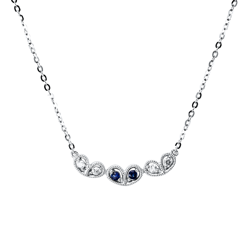 Collier mit Saphir  aus 750/-18 Karat Weißgold mit 4 Diamanten 0
