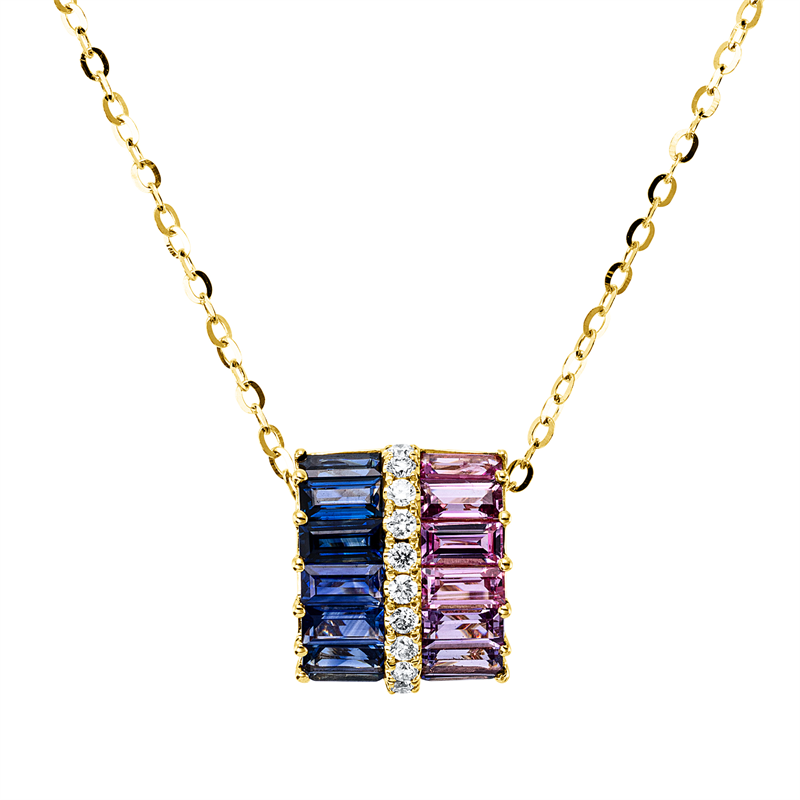 Collier mit Saphir  aus 750/-18 Karat Gelbgold mit 11 Diamanten 0