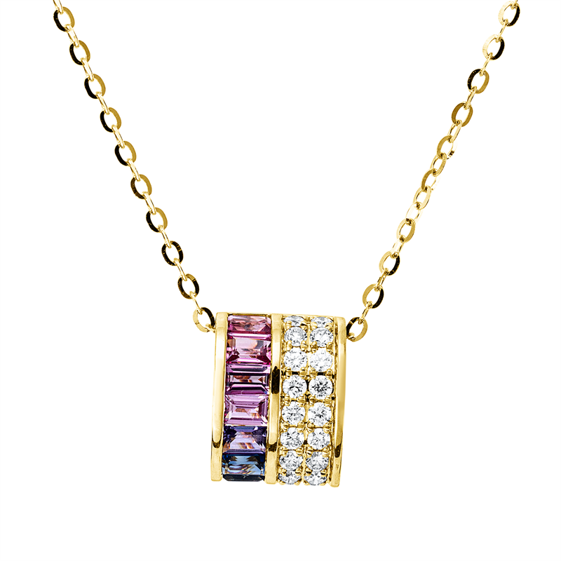 Collier mit Saphir  aus 750/-18 Karat Gelbgold mit 18 Diamanten 0