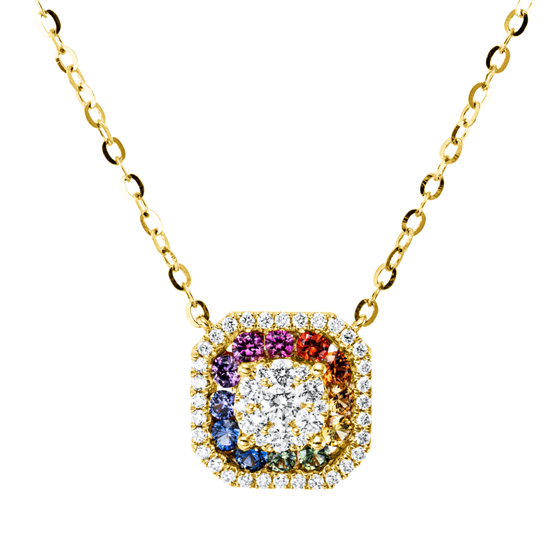 Collier mit Saphir  aus 750/-18 Karat Gelbgold mit 45 Diamanten 0