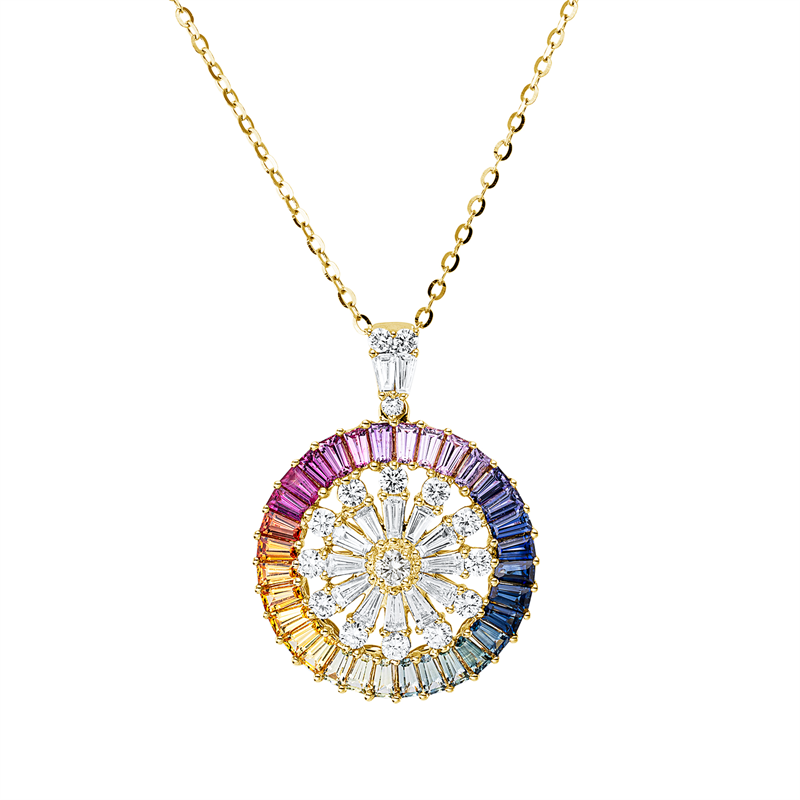 Collier mit Saphir  aus 750/-18 Karat Gelbgold mit 30 Diamanten 1