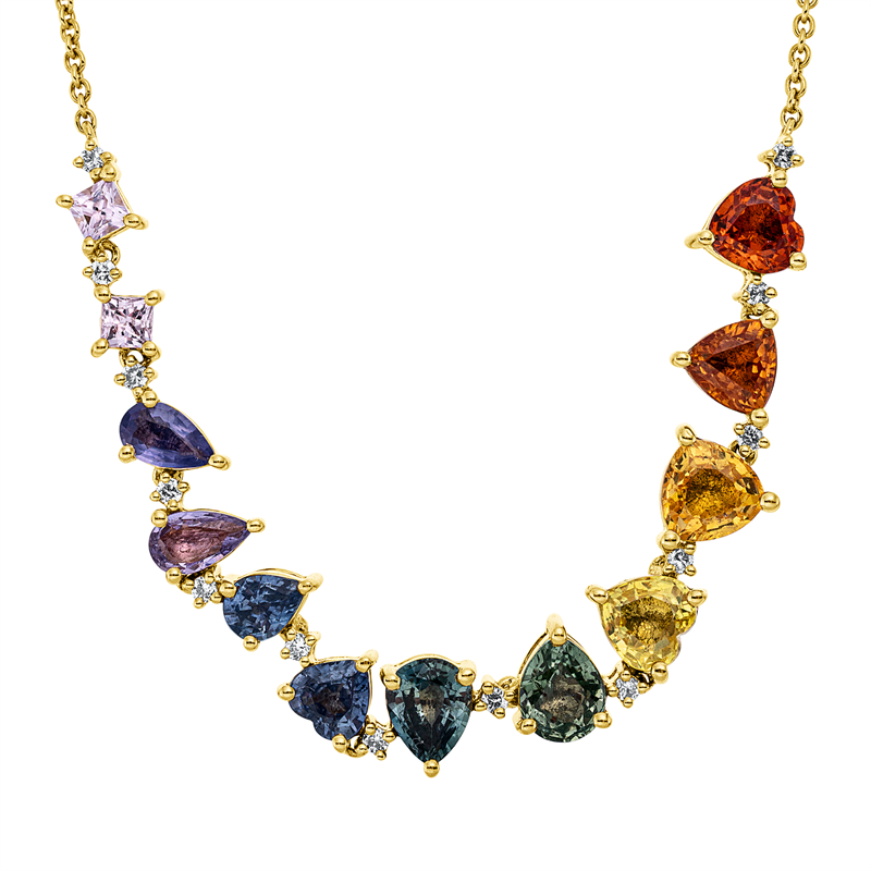 Collier mit Saphir  aus 750/-18 Karat Gelbgold mit 13 Diamanten 0