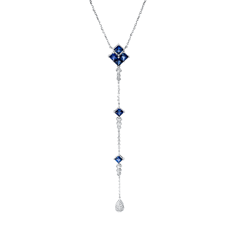 Collier mit Saphir  aus 750/-18 Karat Weißgold mit 32 Diamanten 0