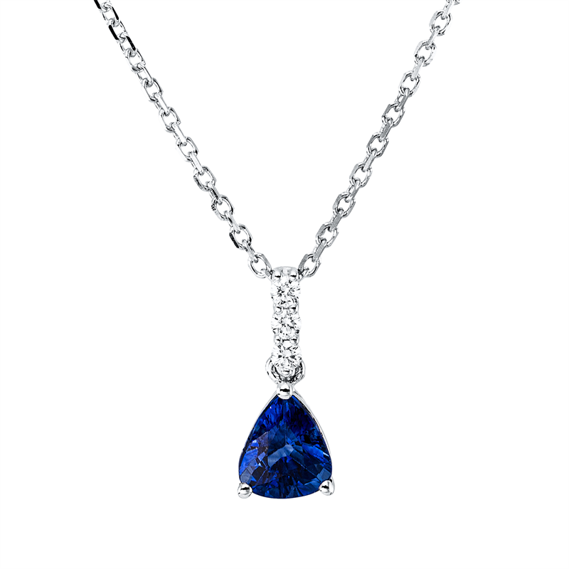 Collier mit Saphir  aus 750/-18 Karat Weißgold mit 3 Diamanten 0