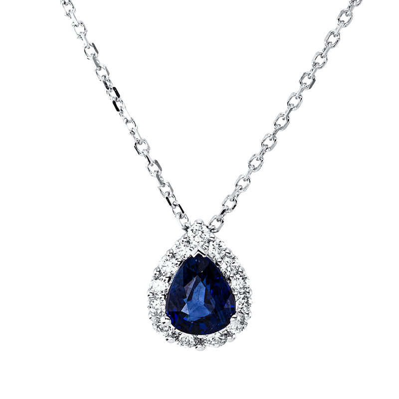 Collier mit Saphir  aus 750/-18 Karat Weißgold mit 13 Diamanten 0