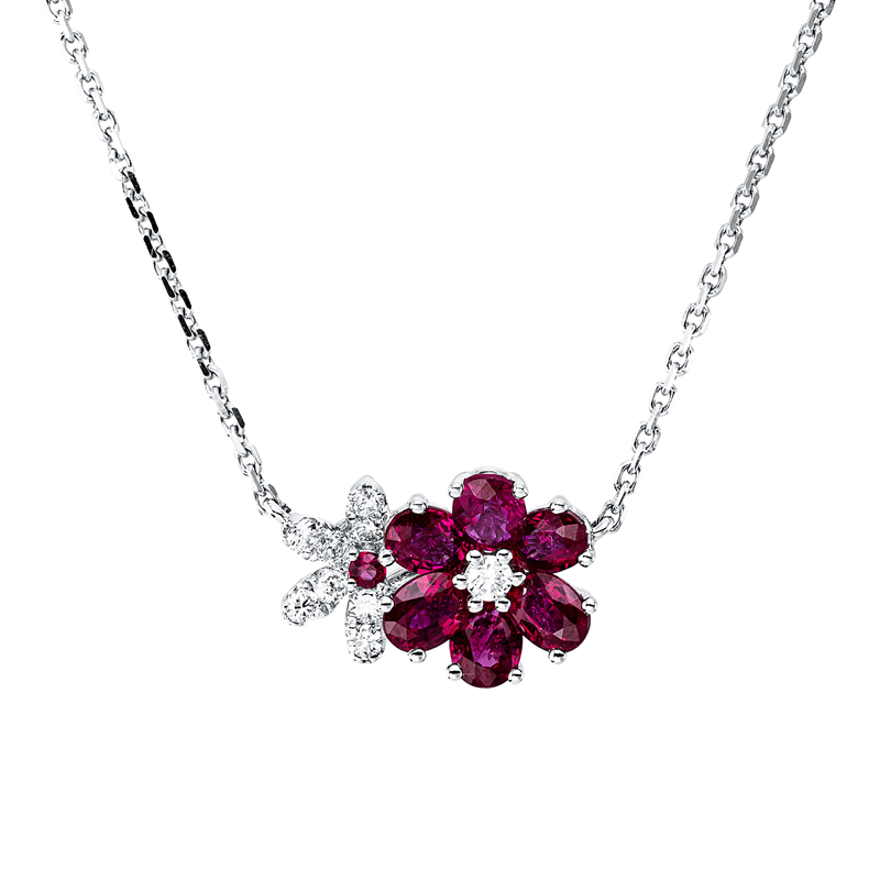 Collier mit Rubin  aus 750/-18 Karat Weißgold mit 9 Diamanten 0