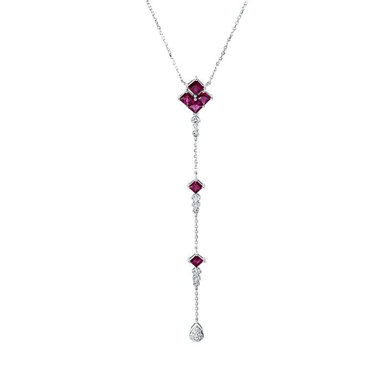 Collier mit Rubin  aus 750/-18 Karat Weißgold mit 32 Diamanten 0