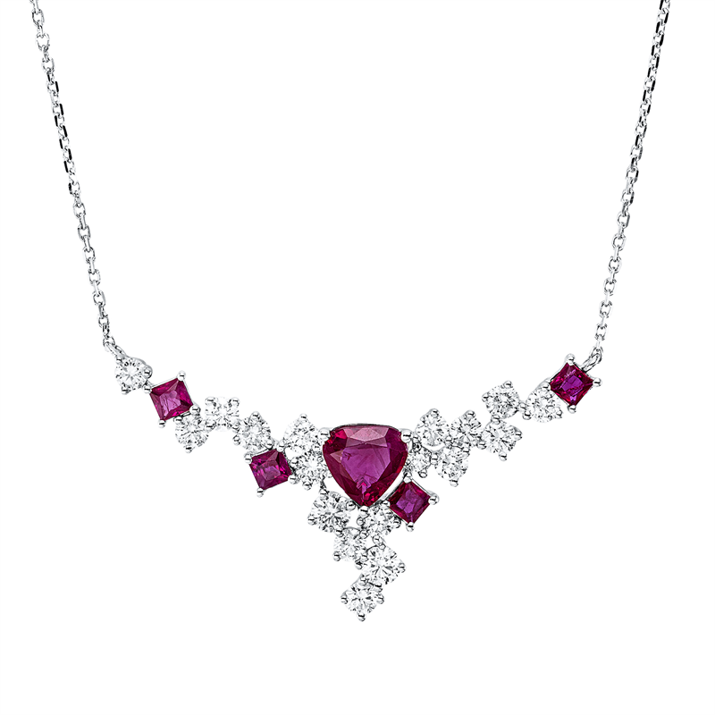 Collier mit Rubin  aus 750/-18 Karat Weißgold mit 18 Diamanten 1