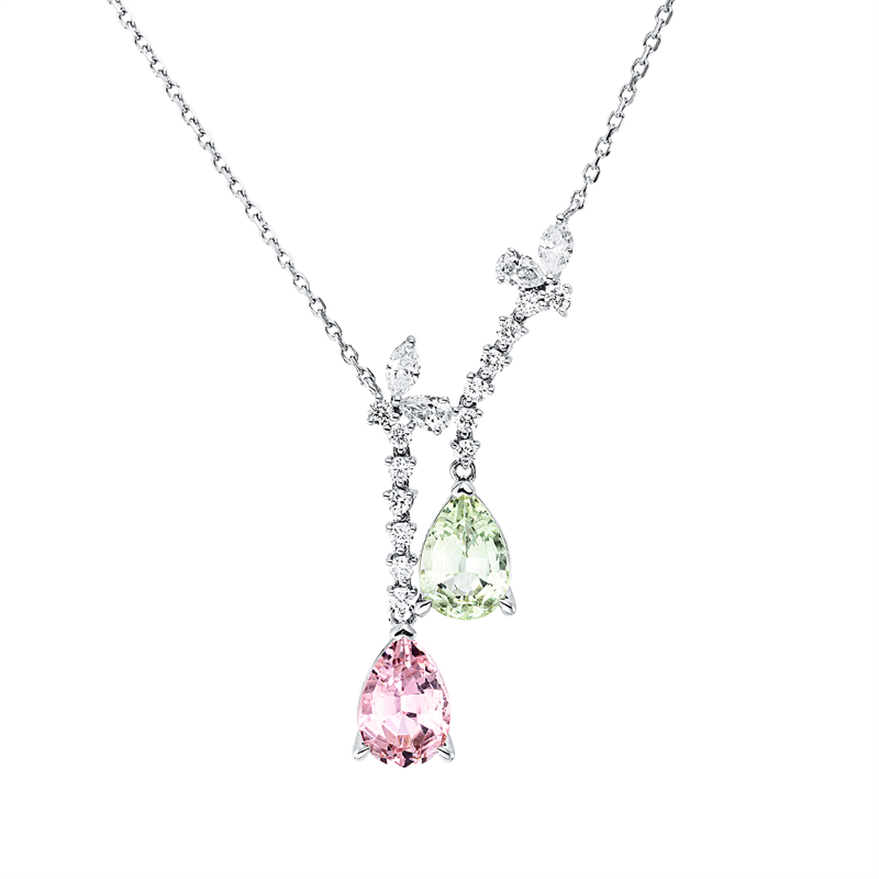 Collier mit Turmalin  aus 750/-18 Karat Weißgold mit 18 Diamanten 0