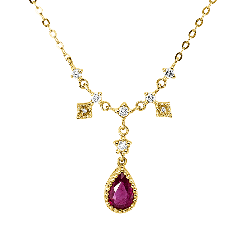 Collier mit Rubin  aus 750/-18 Karat Gelbgold mit 8 Diamanten 0