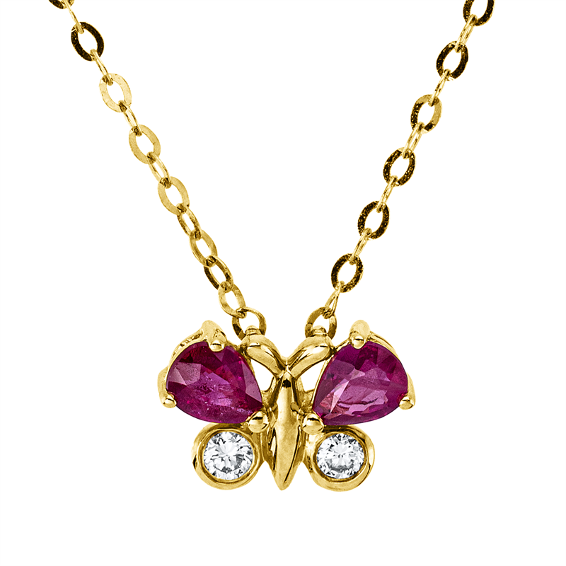 Collier mit Rubin  aus 750/-18 Karat Gelbgold mit 2 Diamanten 0