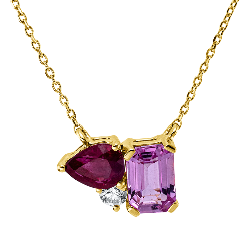 Collier mit Rubin  aus 750/-18 Karat Gelbgold mit 1 Diamant 0