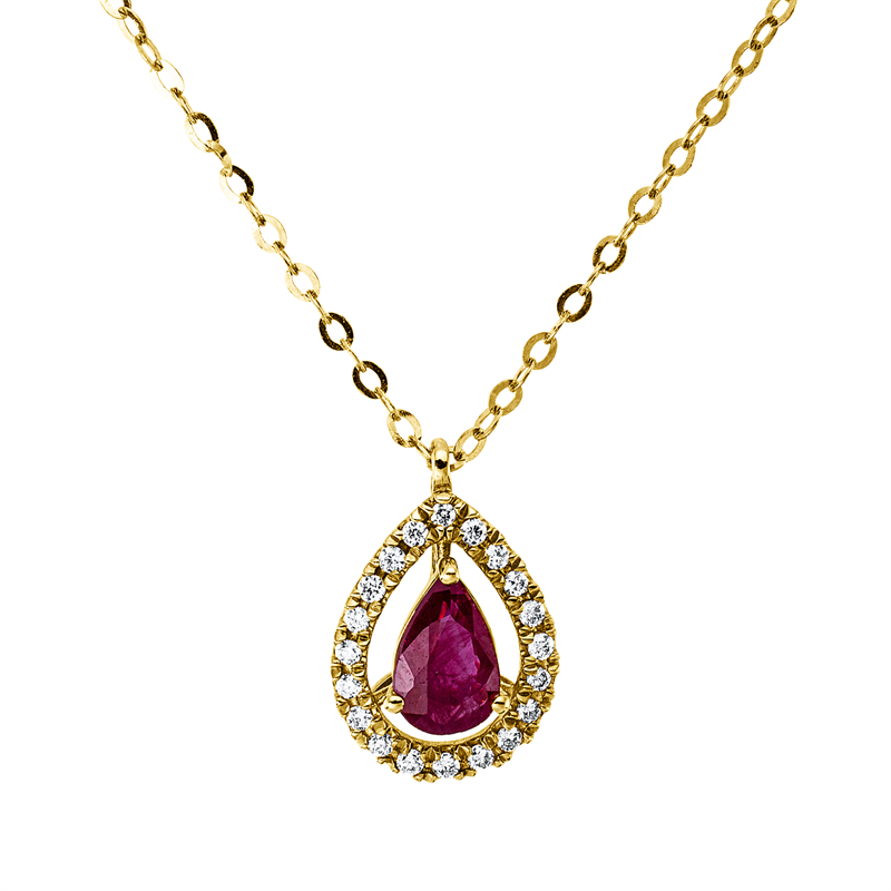Collier mit Rubin  aus 750/-18 Karat Gelbgold mit 20 Diamanten 0