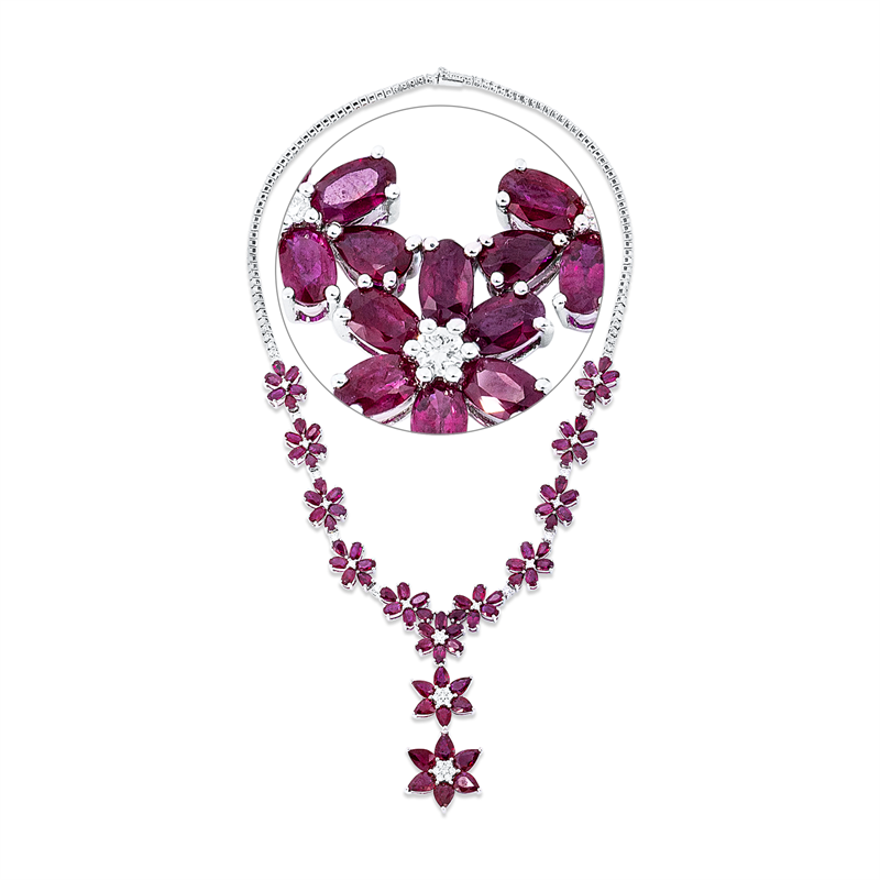 Collier mit Rubin  aus 750/-18 Karat Weißgold mit 43 Diamanten 1