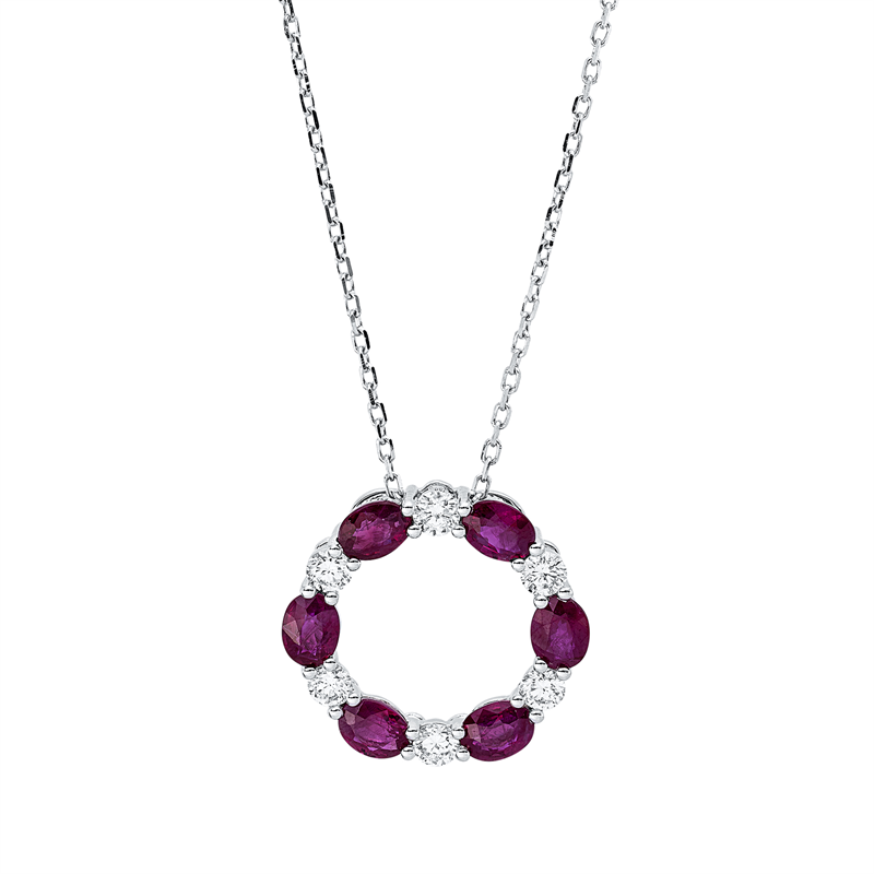 Collier mit Rubin  aus 750/-18 Karat Weißgold mit 6 Diamanten 0