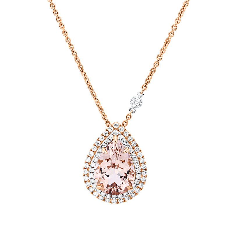 Collier mit Morganit  aus 750/-18 Karat Rotgold / Weißgold mit 63 Diamanten 0