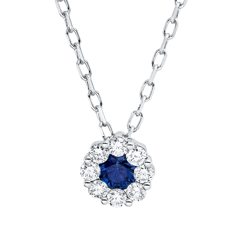 Collier mit Saphir  aus 750/-18 Karat Weißgold mit 8 Diamanten 0