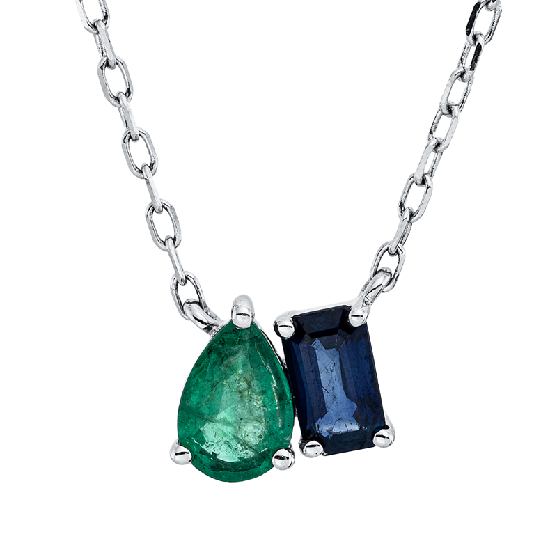 Collier mit Saphir  aus 750/-18 Karat Weißgold  