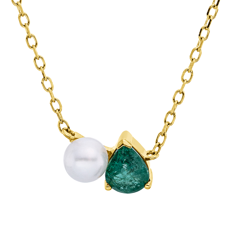 Collier mit Smaragd mit Süßwasserperle aus 750/-18 Karat Gelbgold  
