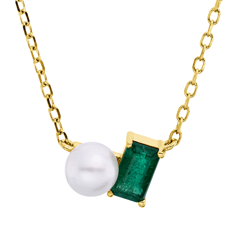 Collier mit Smaragd mit Süßwasserperle aus 750/-18 Karat Gelbgold  