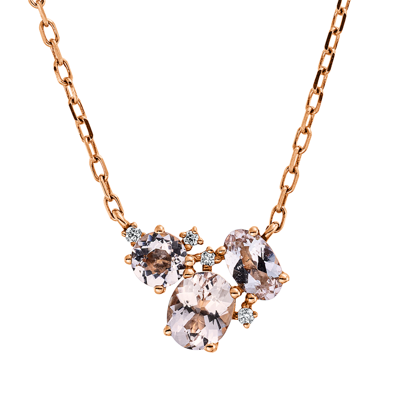 Collier mit Morganit  aus 750/-18 Karat Rotgold mit 4 Diamanten 0
