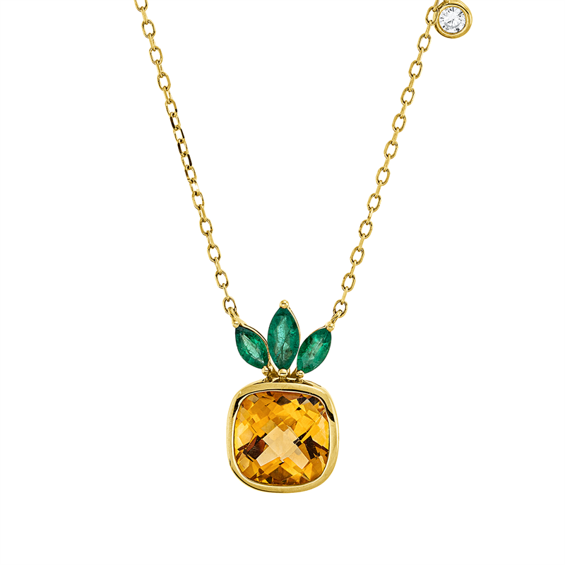 Collier mit Citrin  aus 750/-18 Karat Gelbgold mit 1 Diamant 0