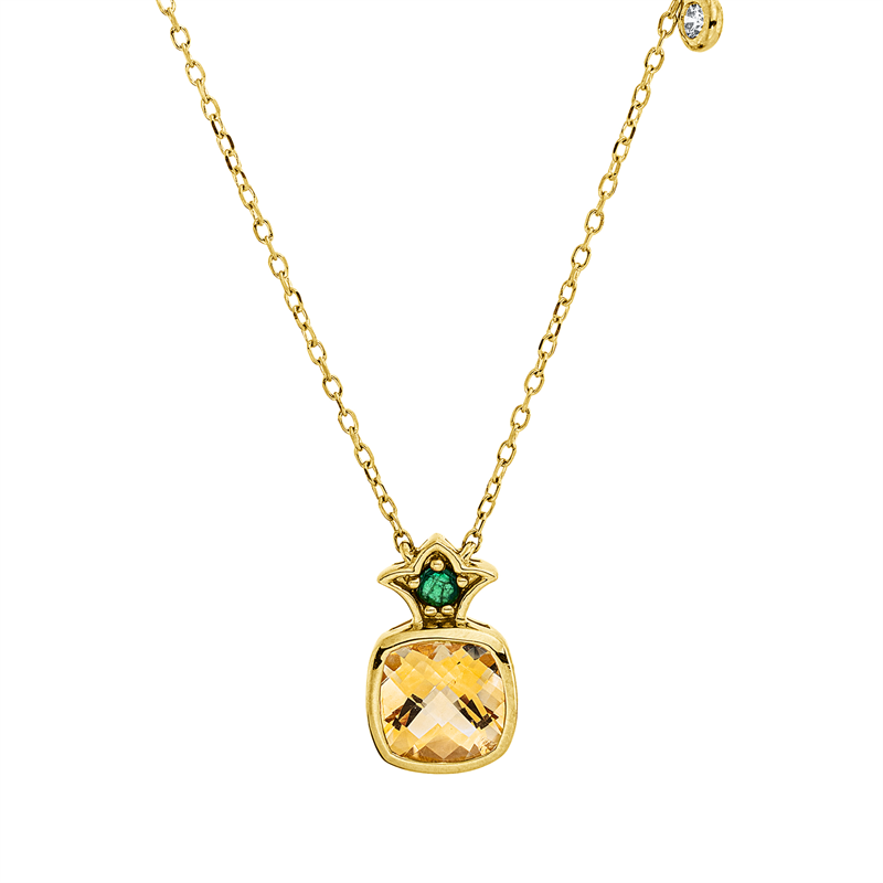 Collier mit Citrin  aus 750/-18 Karat Gelbgold mit 1 Diamant 0