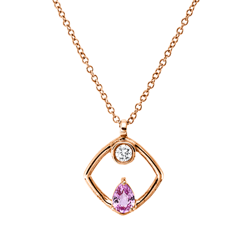 Collier mit Saphir  aus 750/-18 Karat Rotgold mit 1 Diamant 0