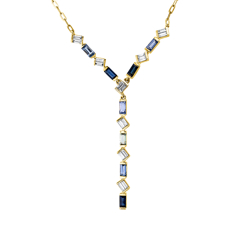 Collier mit Saphir  aus 750/-18 Karat Gelbgold mit 16 Diamanten 0