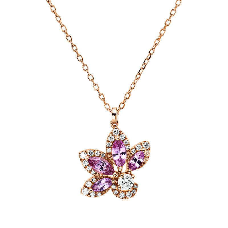 Collier mit Saphir  aus 750/-18 Karat Rotgold mit 31 Diamanten 0