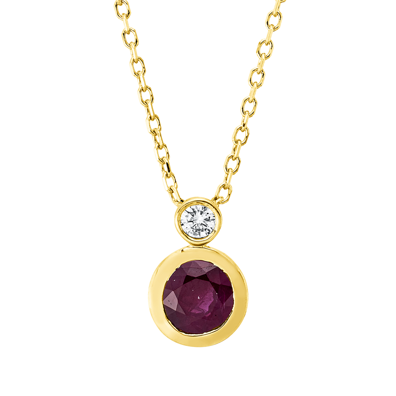 Collier mit Rubin  aus 750/-18 Karat Gelbgold mit 1 Diamant 0