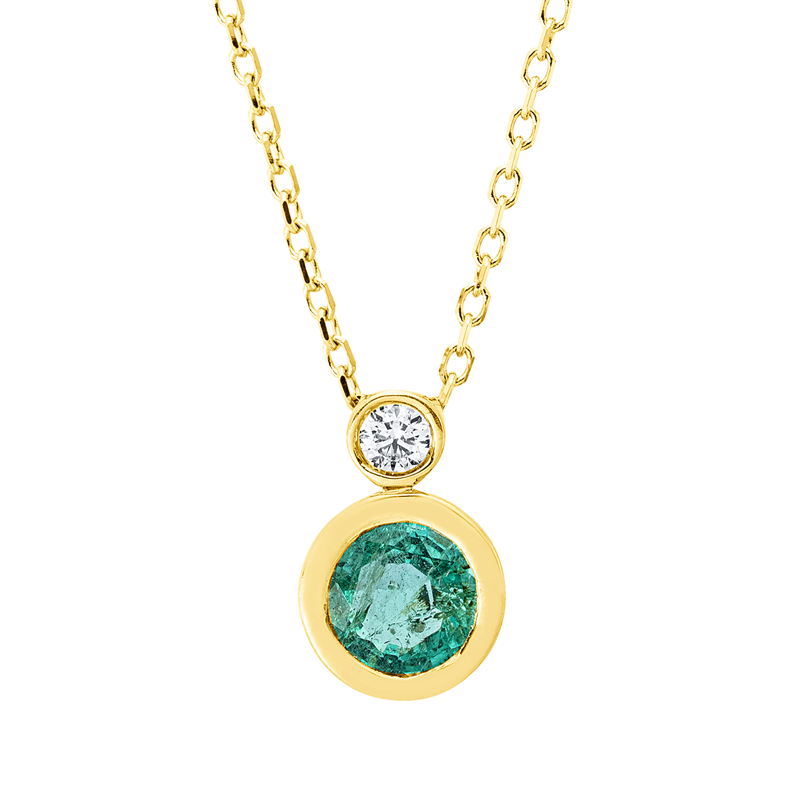 Collier mit Smaragd  aus 750/-18 Karat Gelbgold mit 1 Diamant 0