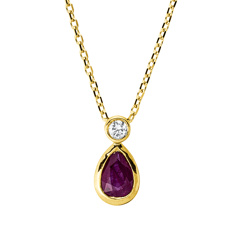 Collier mit Rubin  aus 750/-18 Karat Gelbgold mit 1 Diamant 0